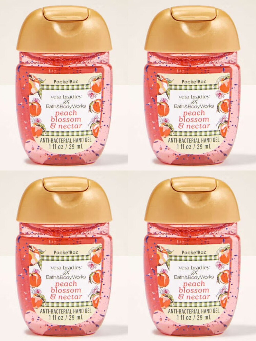Bath Body Works Vera Bradley Peach Blossom & Nectar PocketBac Hand Gel Set of 4